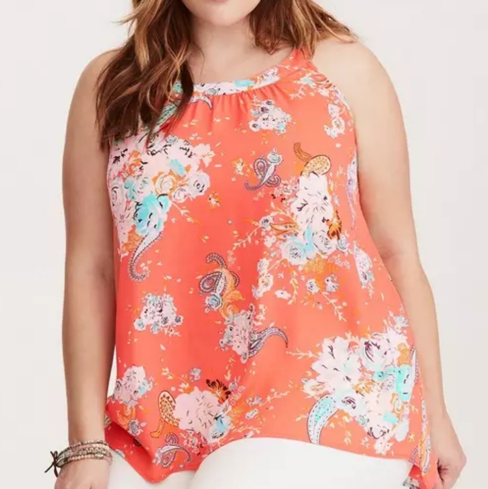 Torrid Floral Print Georgette High Neck Tank Top